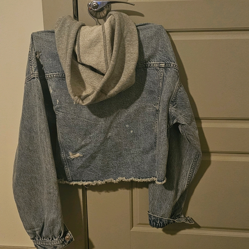 American Eagle Denim Hooded Cropped Jacket